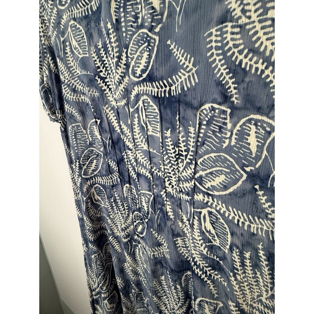 Vtg Orvis Floral Batik Pintuck Button Down Dress Sz M Blue Beachy‎ Vacation - Picture 7 of 12